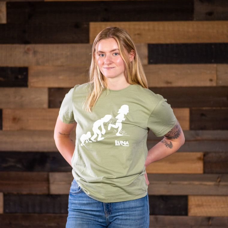 EVOLUTION MAN "RUN LIKE A HUMAN" ORGANIC COTTON SHIRT - worn by model, front