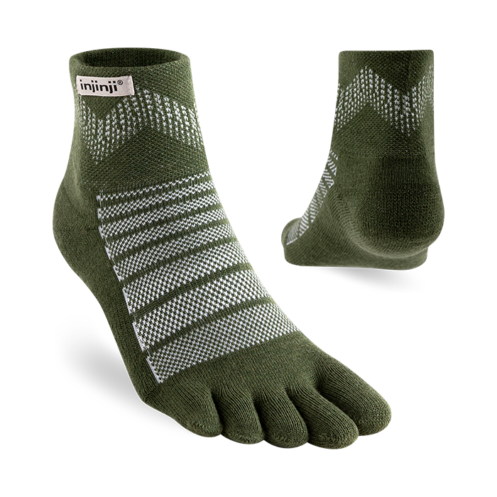 Injinji Toe Socks - Outdoor Midweight Wool - olive mini-crew pair