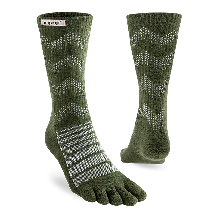 Injinji Toe Socks - Outdoor Midweight Wool - Forest - crew pair