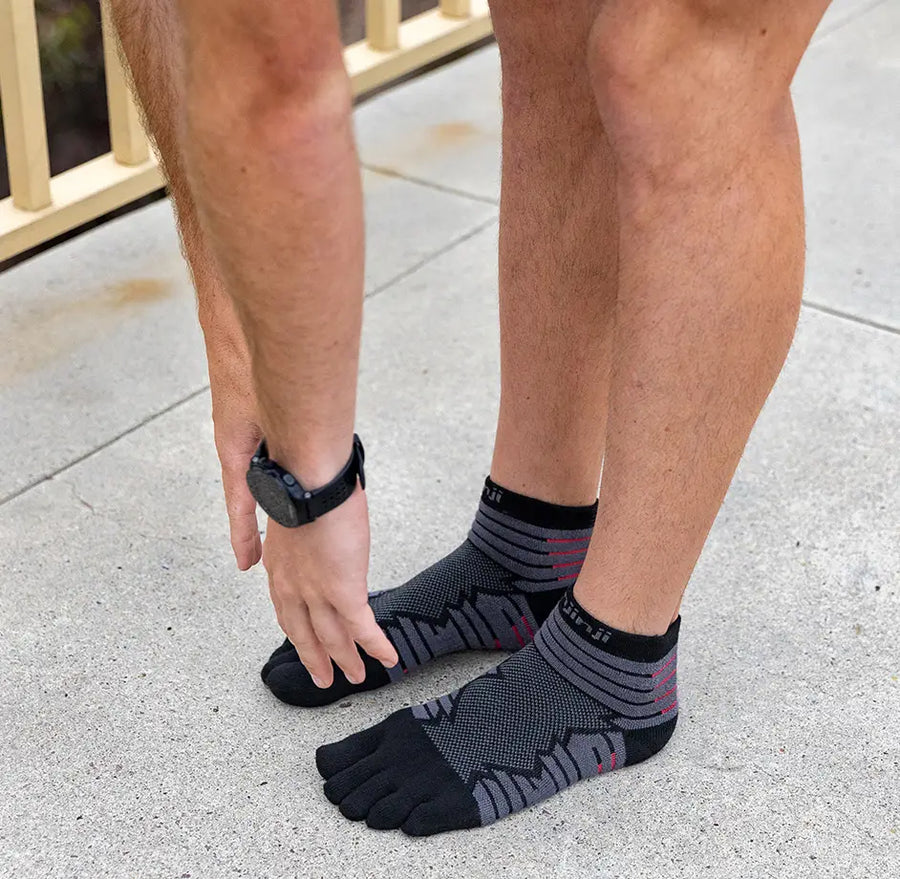 Injinji Toe Socks - Ultra Run Mini Crew - Onyx - worn standing