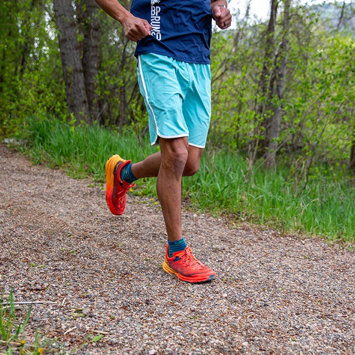 Injinji Toe Socks - Ultra Run Mini Crew - Poseidon - running a gravel path
