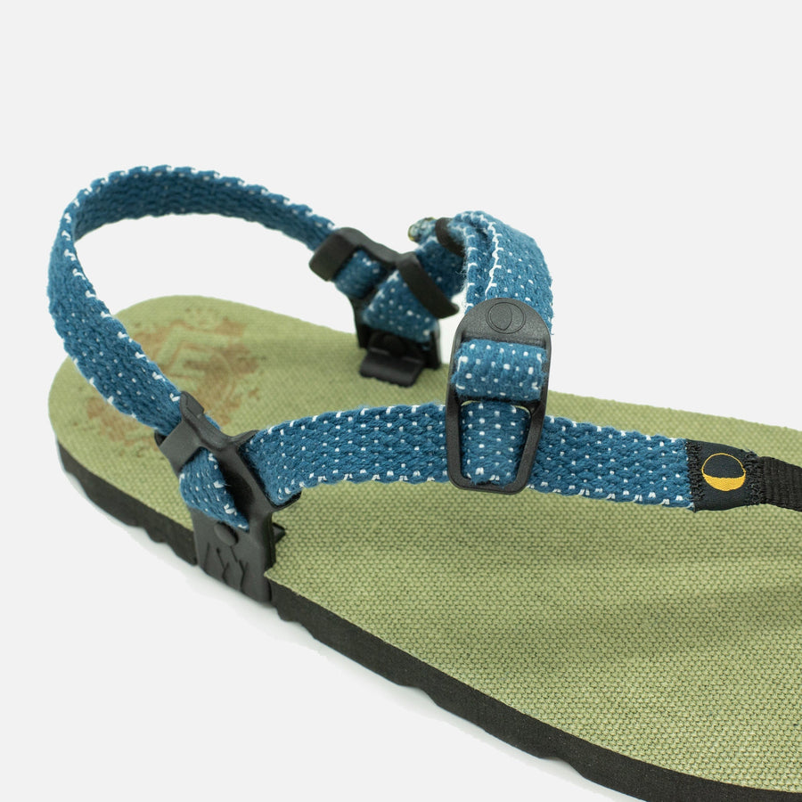 Hemp Monkey 🇺🇸 - Olive Green footbed, Denim Drift laces - strap detail