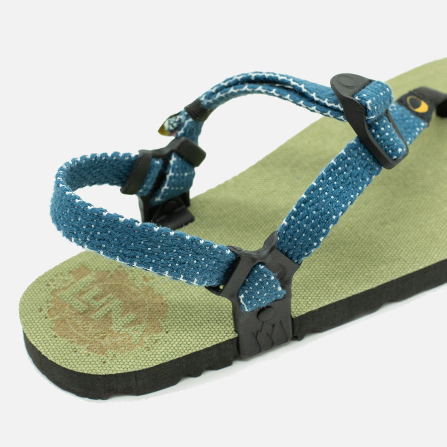 Hemp Monkey 🇺🇸 - Olive Green footbed, Denim Drift laces - top angle