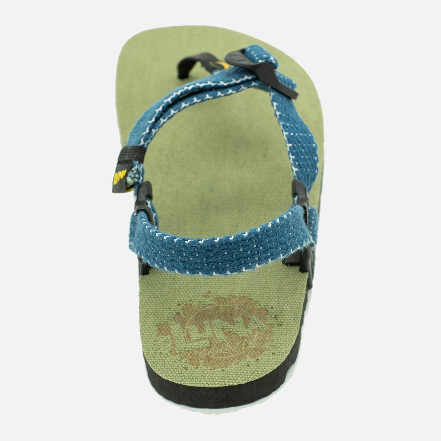 Hemp Monkey 🇺🇸 - Olive Green footbed, Denim Drift laces - heel angle