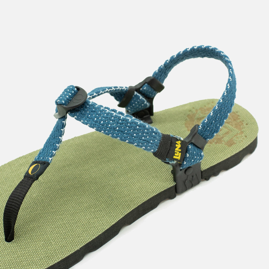 Hemp Monkey 🇺🇸 - Olive Green footbed, Denim Drift laces - angled view
