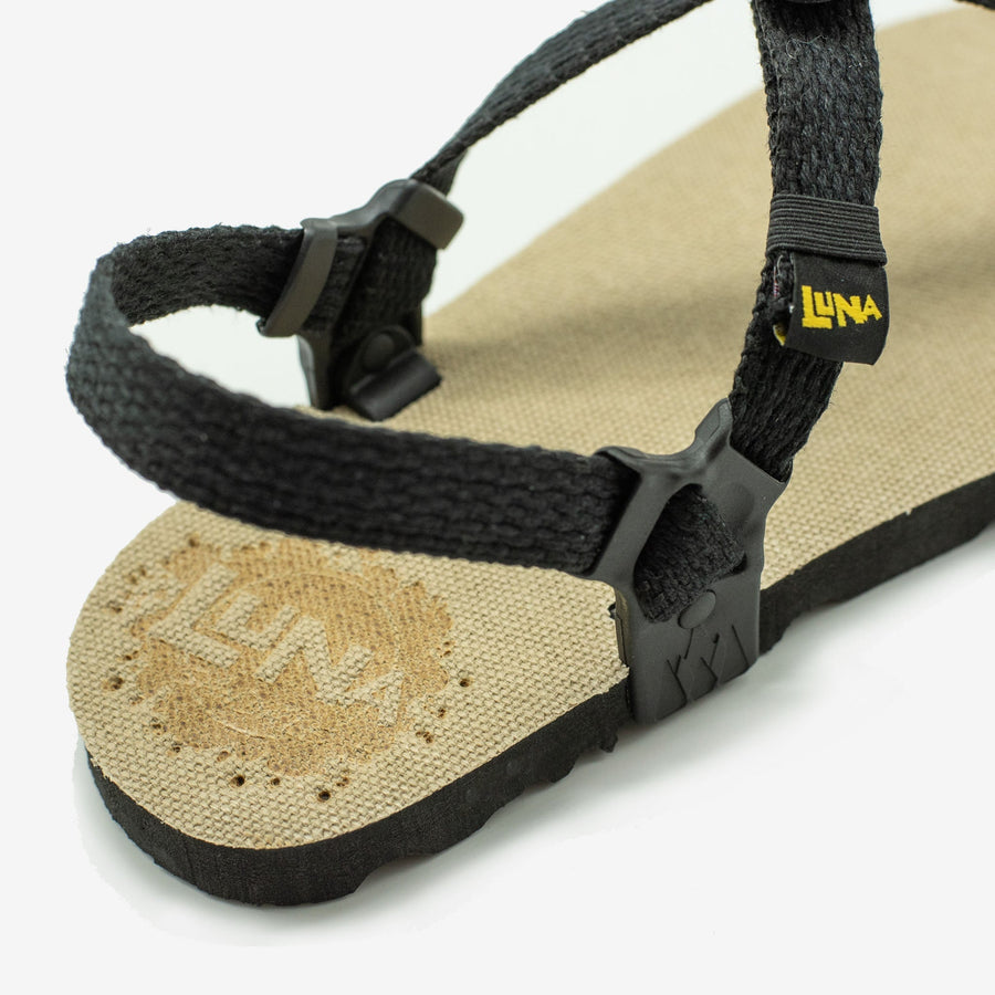 Hemp Monkey 🇺🇸 - Toasted Hemp footbed, Black laces - heel view