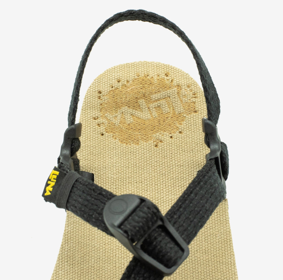 Hemp Monkey 🇺🇸 - Toasted Hemp footbed, Black laces - heel strap detail