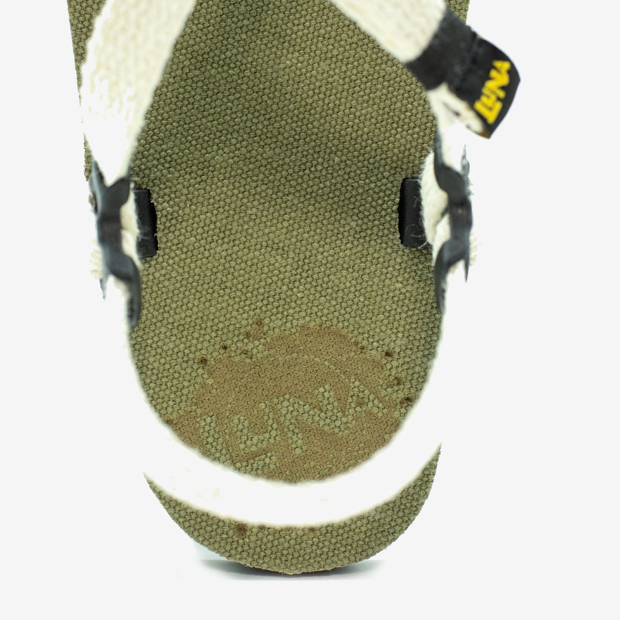 Hemp Monkey 🇺🇸 - Olive Green footbed, Raw Hemp laces - toe detail