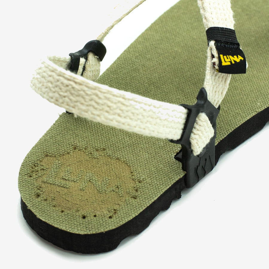 Hemp Monkey 🇺🇸 - Olive Green footbed, Raw Hemp laces - pair, heel view