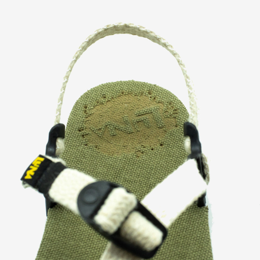Hemp Monkey 🇺🇸 - Olive Green footbed, Raw Hemp laces - heel strap detail