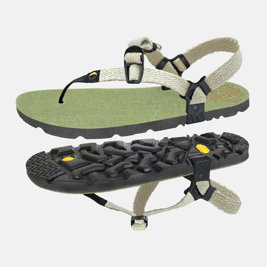Hemp Monkey 🇺🇸 - Olive Green footbed, Black laces - pair with outsole, angled