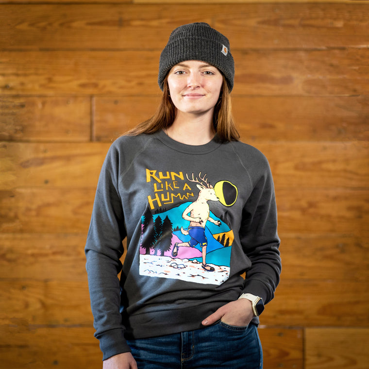 "Run Like a Human" - Lightweight French Terry Pullover in use