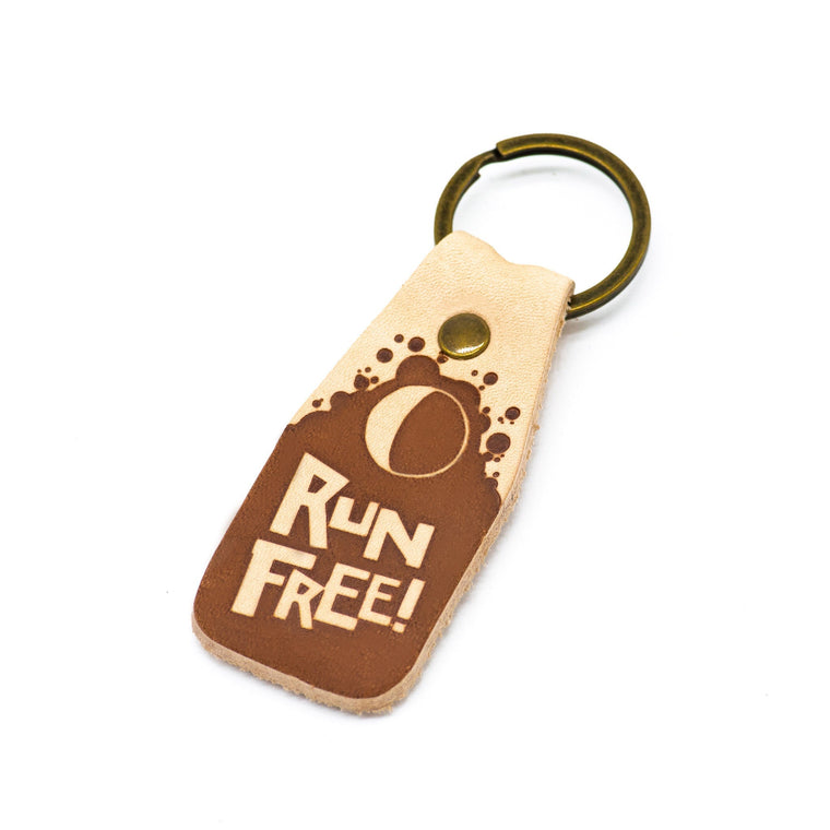 "RUN FREE!" Keychains - leather keychain, front