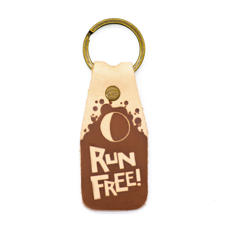 "RUN FREE!" Keychains - leather keychain, angled