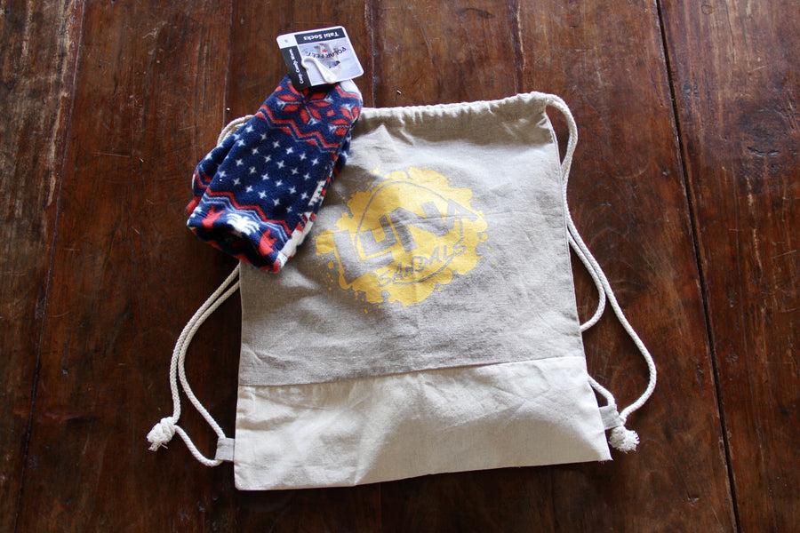 LUNA "Splash" Recycled Cotton Drawstring Backpack - with socks