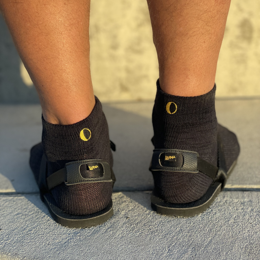 LUNA YUBI Tabi Socks - Merino Wool & Cordura - Ankle Length - worn with sandals, front