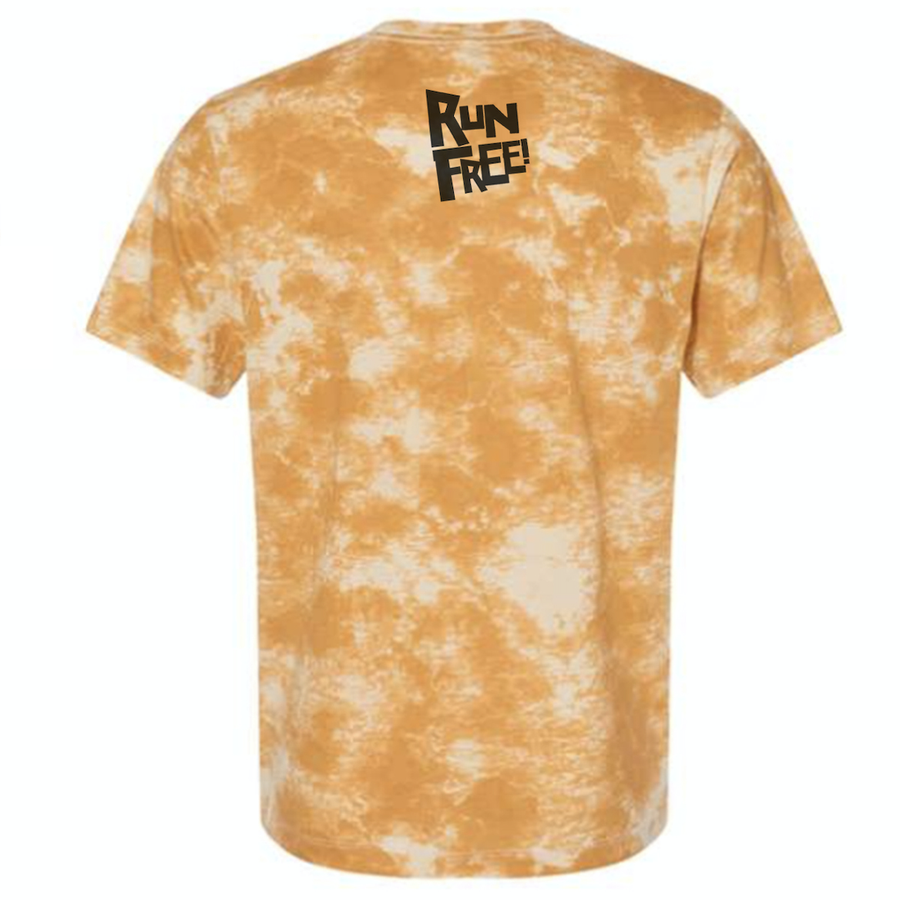"RUN FREE" LUNA SPLASH TIE-DYE TEE T-SHIRT - back print flat lay